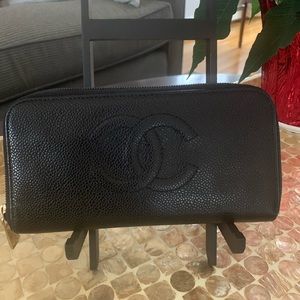 Chanel zip around leather long wallet